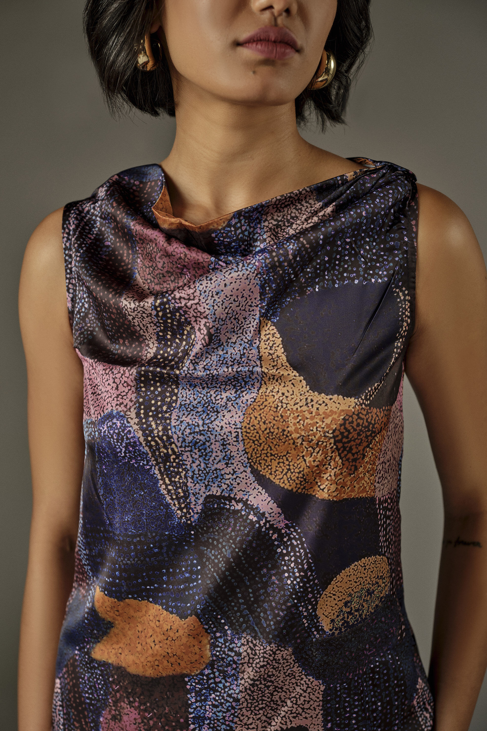 Slant Cowl Neck Top in Navy, Blue, image 3